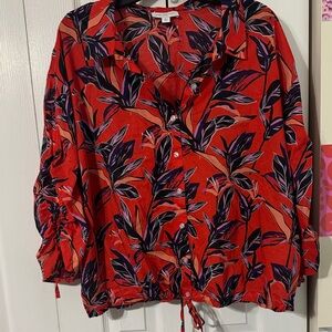 Marc New York Red Leaf Print Blouse